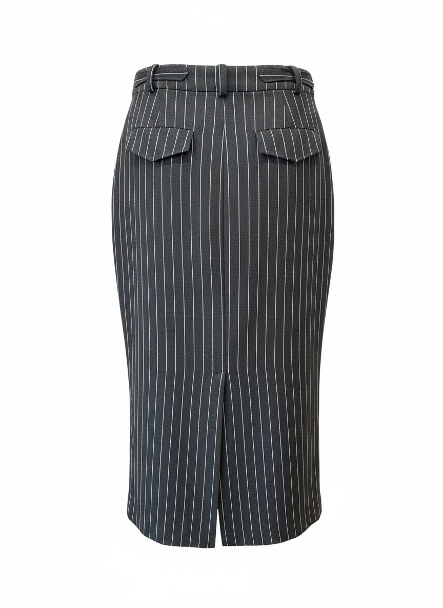 Zeus + Dione Black Linen Pinstripe Pencil Skirt – Size 40