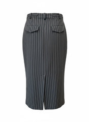 Zeus + Dione Black Linen Pinstripe Pencil Skirt – Size 40