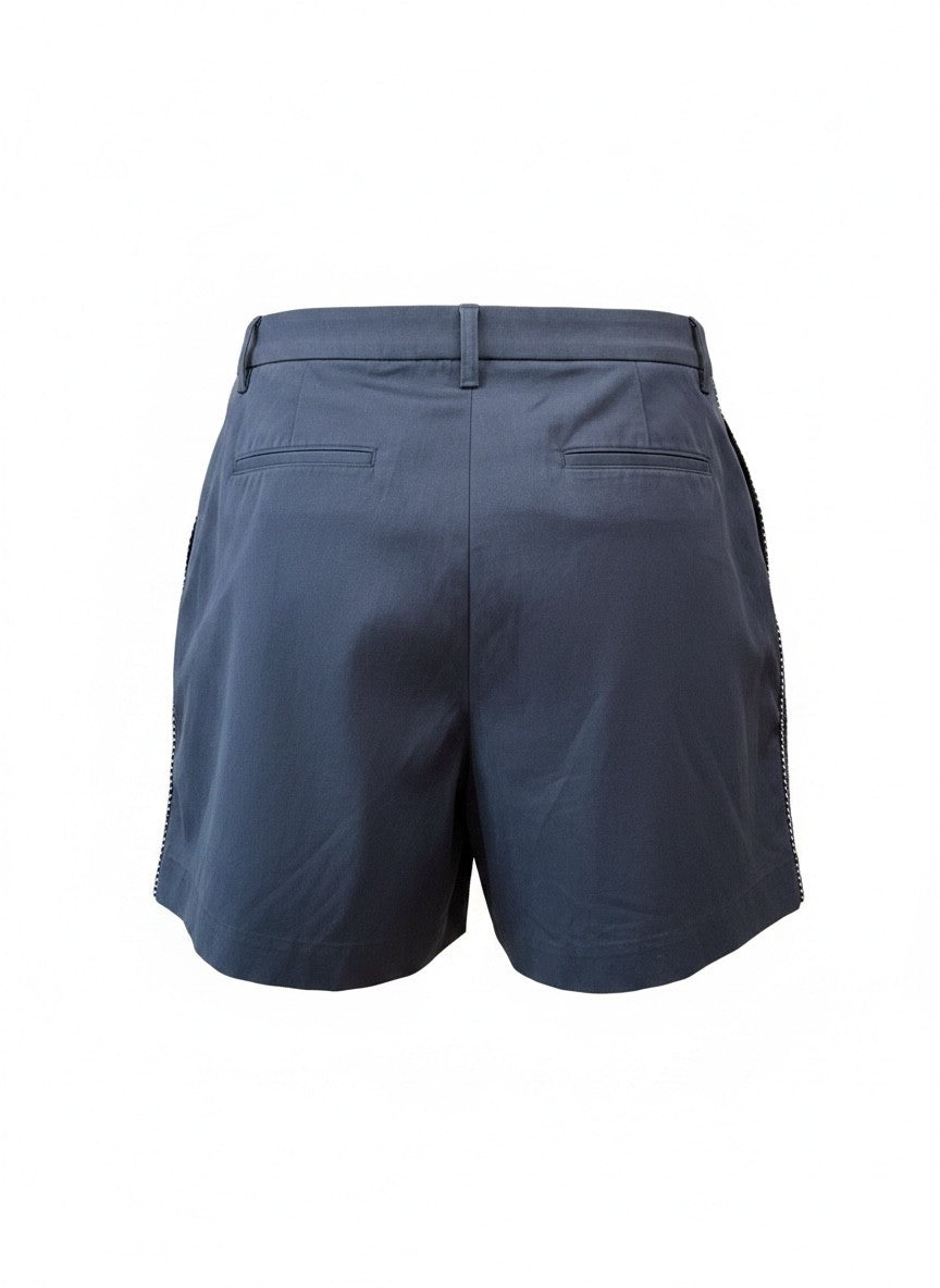Zeus + Dione Navy Shorts with Embroidered Sides – Size 36