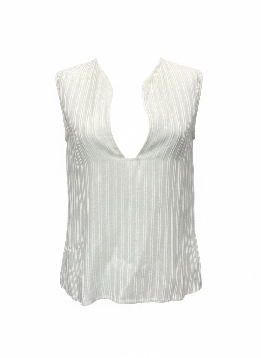 Zeus + Dione Off-White Sleeveless Striped Top – Size 38