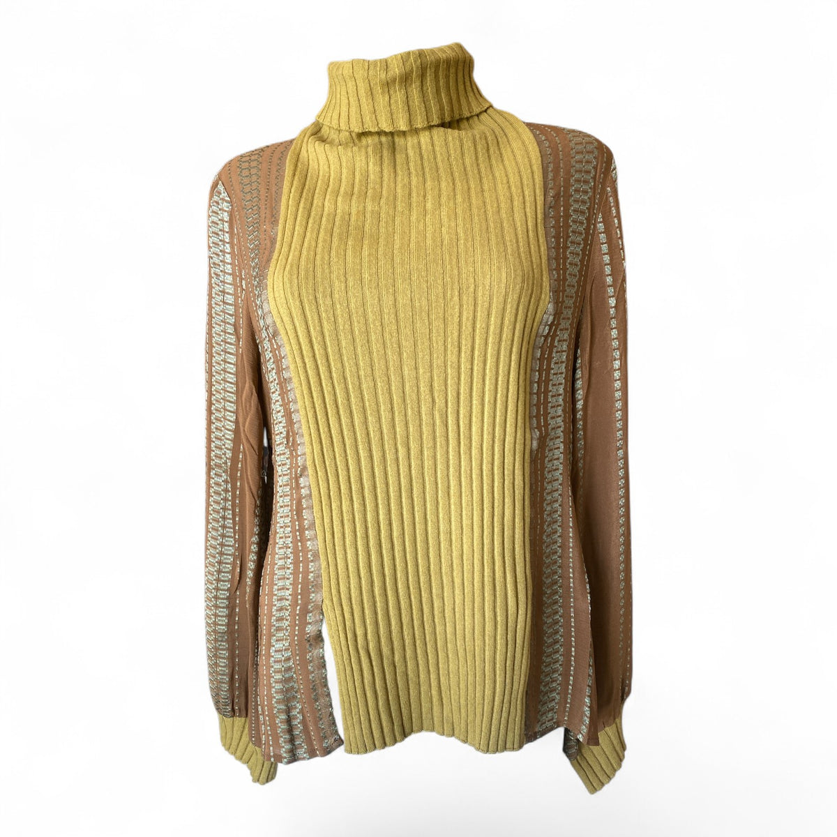 Zeus + Dione Ribbed Turtleneck Top – Mustard – Size 40