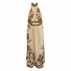 Zimmermann Cassia Halter Bow Midi Dress Cream Bird Floral - Size 1
