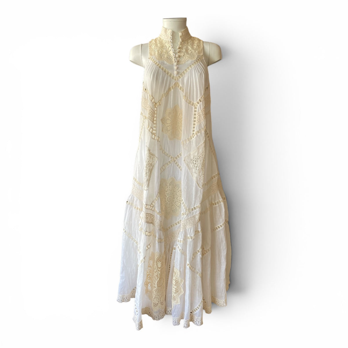 Zimmermann Jude Guipure Lace-Trimmed Ramie Maxi Dress – Ivory – Size 0