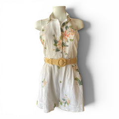 Zimmermann Kirra Halterneck Linen Playsuit – White Floral – Size 1