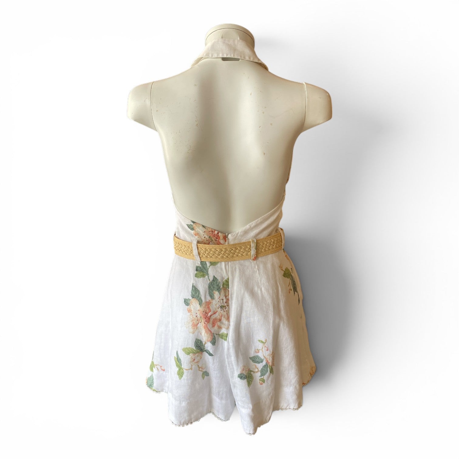 Zimmermann Kirra Halterneck Linen Playsuit – White Floral – Size 1