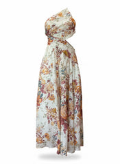 Zimmermann Pattie Floral One-Shoulder Midi Dress – Romantic Linen Bohemian Dress – Size 1