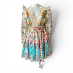 Zimmermann Clover Patched Wrap Mini Dress – Floral Patchwork – Size 1