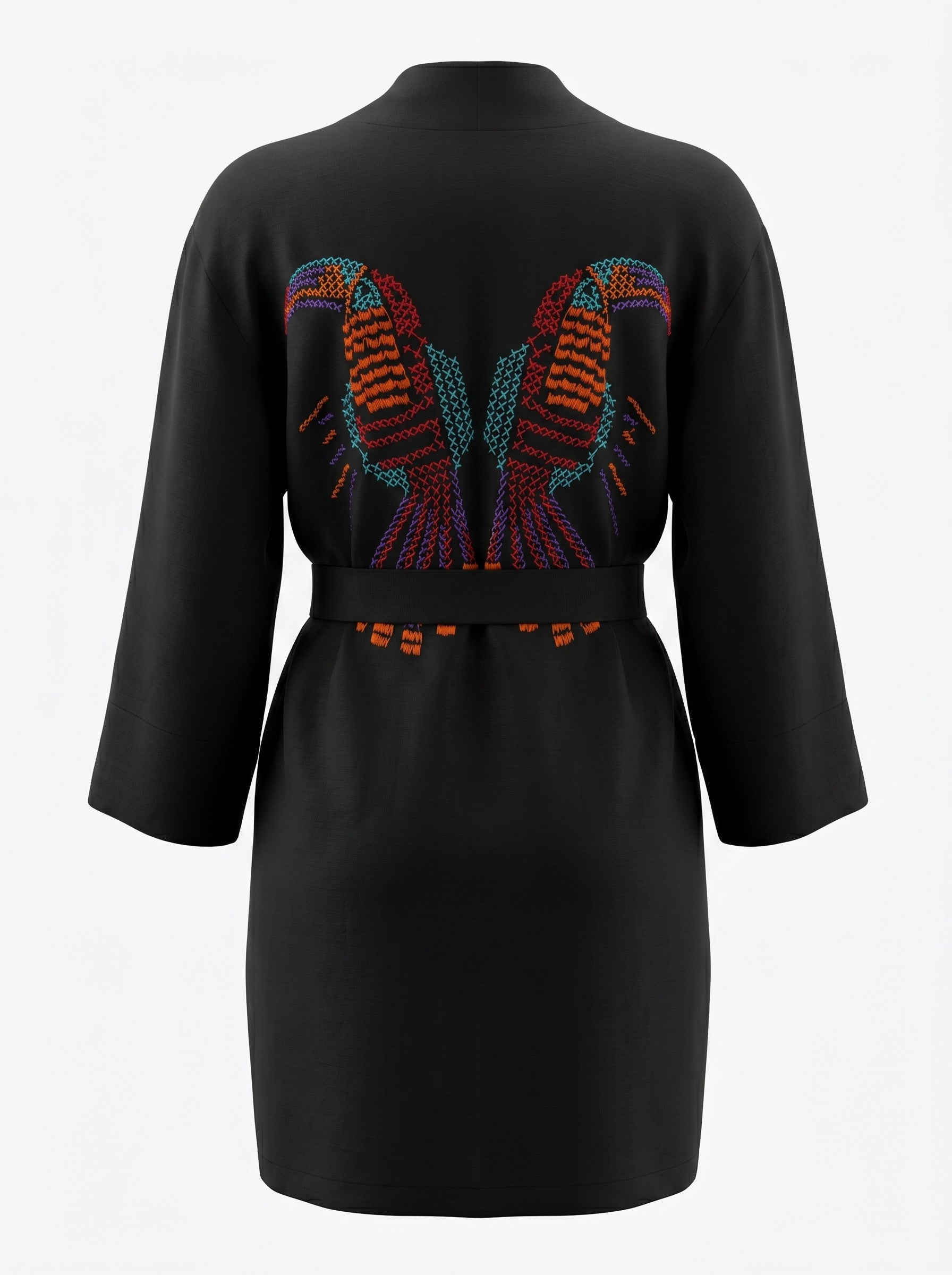 Zoek Black Embroidered Kimono with Belt – Size One Size