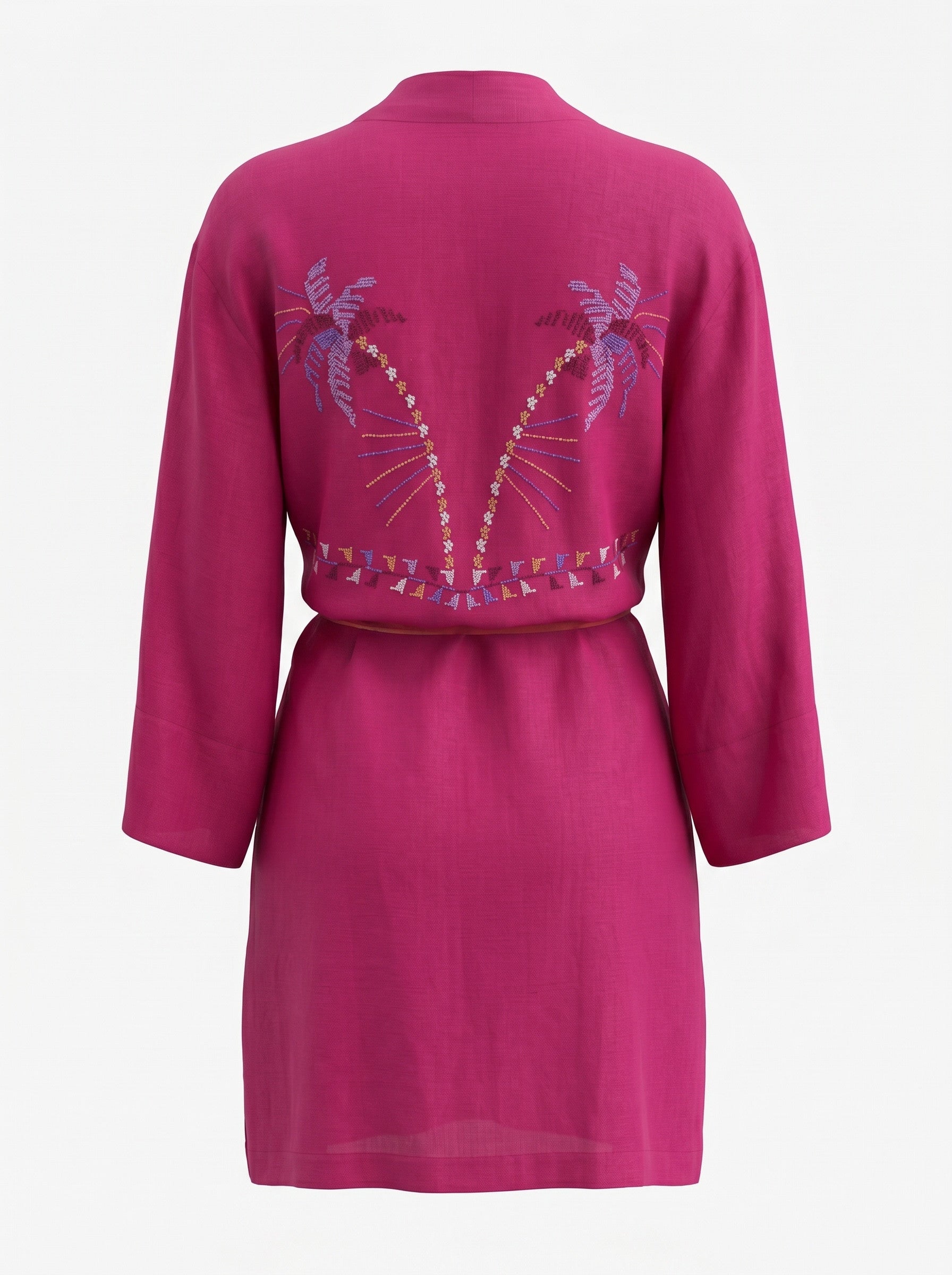 Zoek Fuchsia Embroidered Kimono with Belt – Size One Size