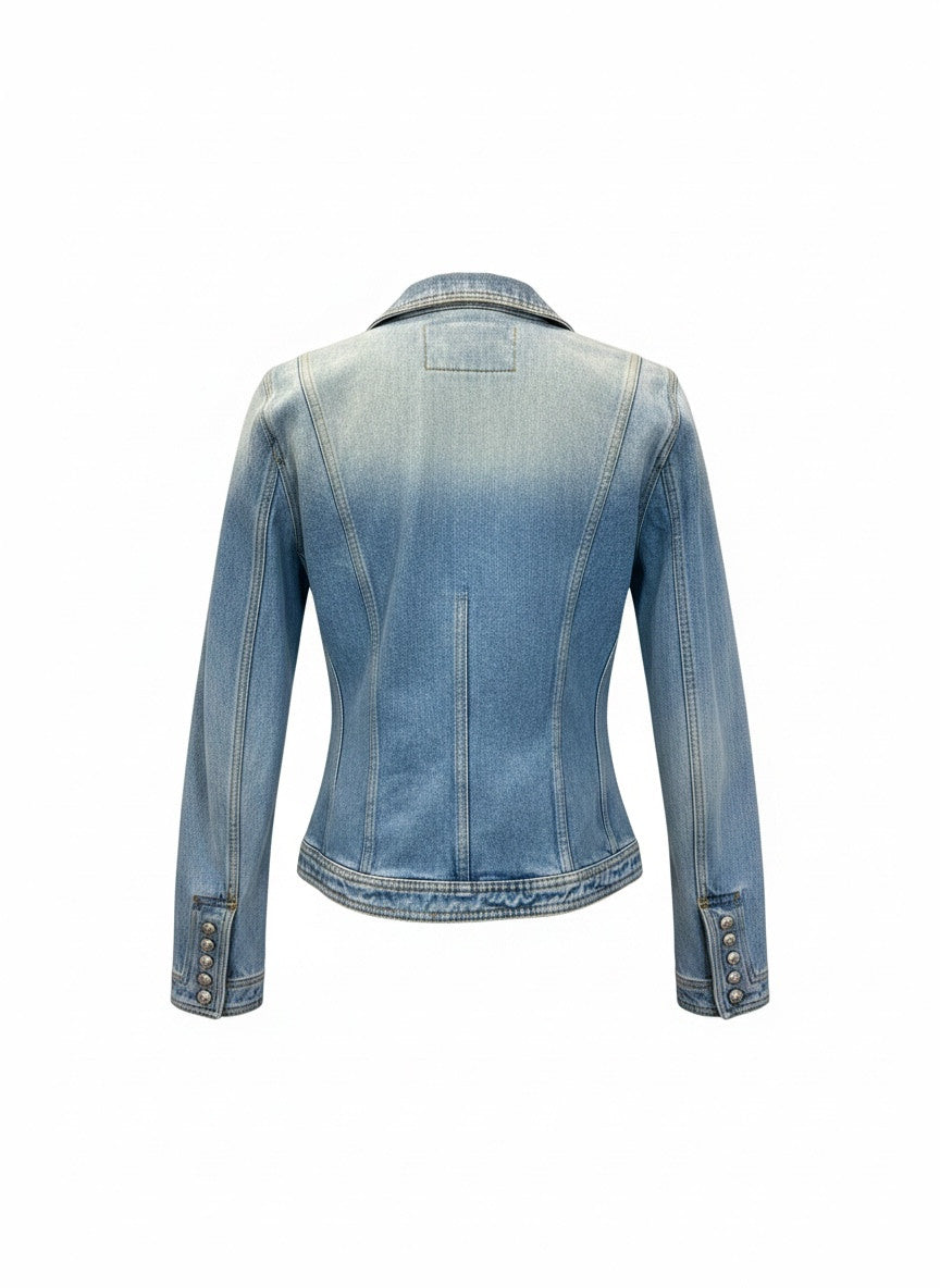 Balmain Collarless Denim Jacket Light Blue – Size 36