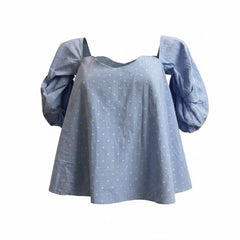 Caroline Constas Blue Puff Sleeve Top – Size S | Romantic Statement Blouse
