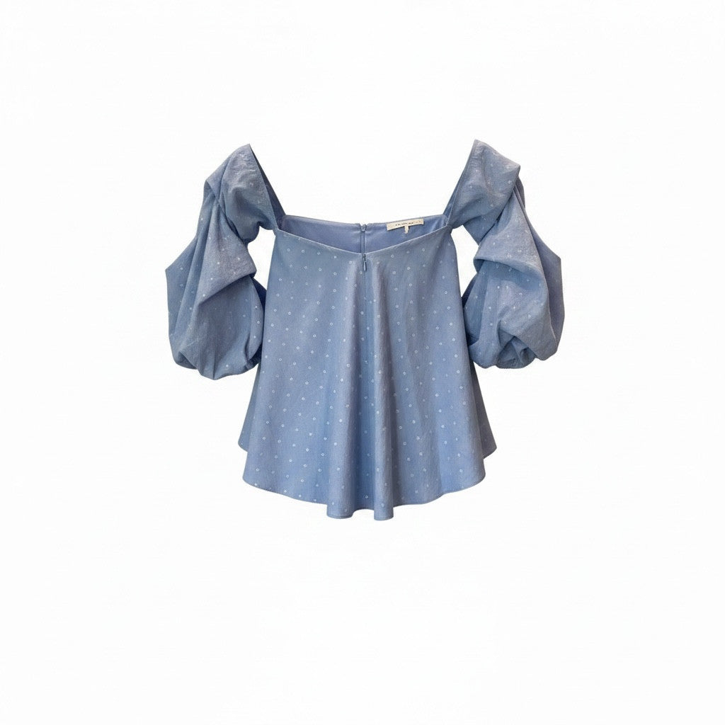 Caroline Constas Blue Puff Sleeve Top – Size S | Romantic Statement Blouse