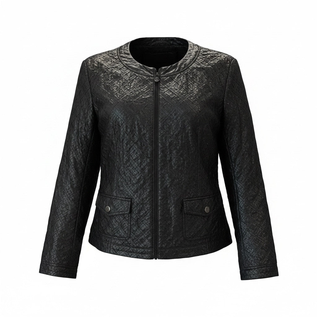Chanel Black Quilted Nylon Zip Jacket - Size 46