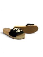 Chanel Black Tweed & Cork Platform Mules – Size 40 (With Box)