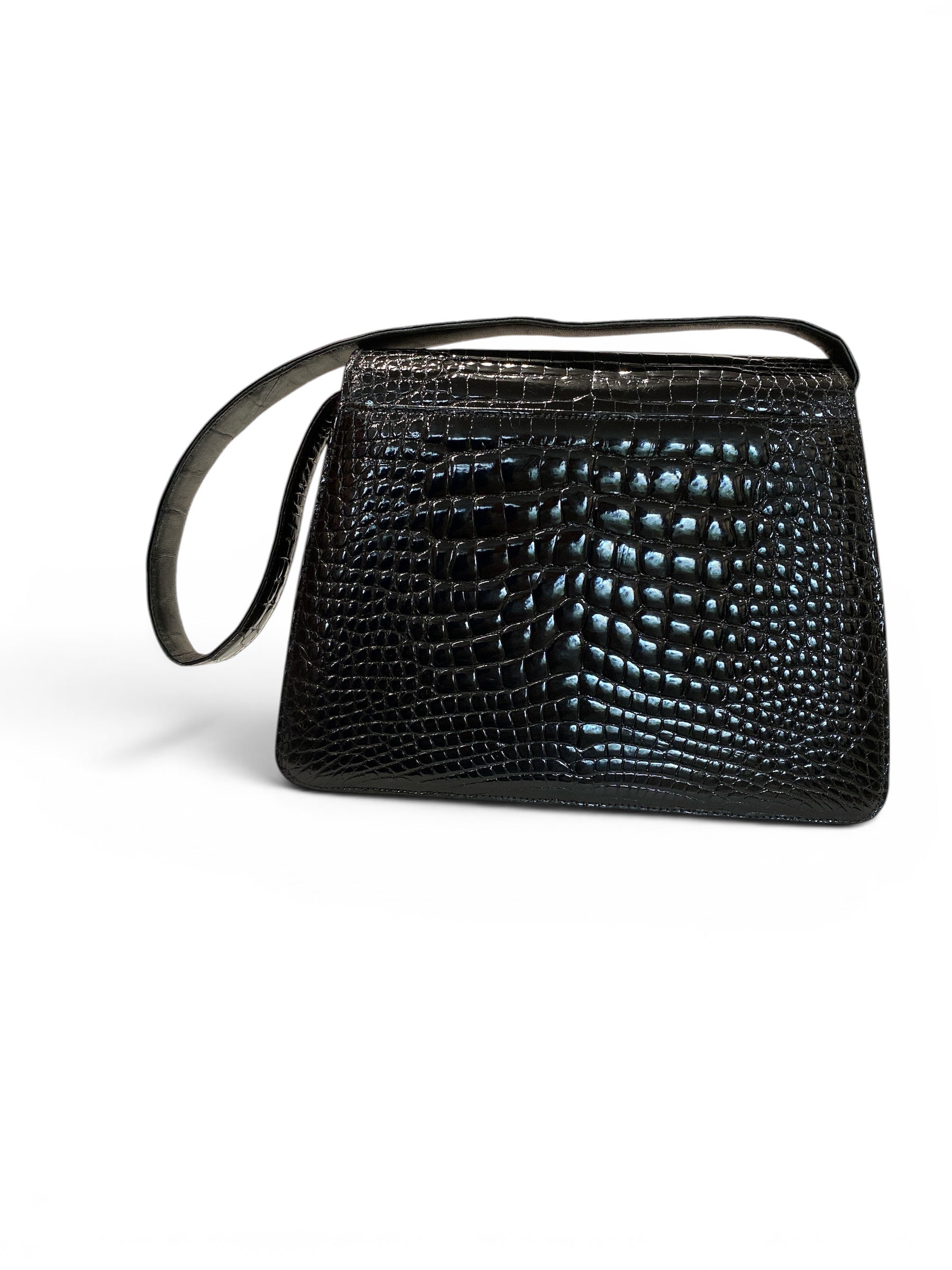 Chanel Timeless Classic Shoulder Bag Black Crocodile Embossed Leather Gold Hardware Vintage Luxury Handbag