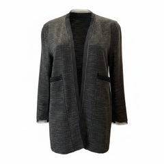 Chanel Grey and Black Metallic Trim Open Front Blazer - Size 40