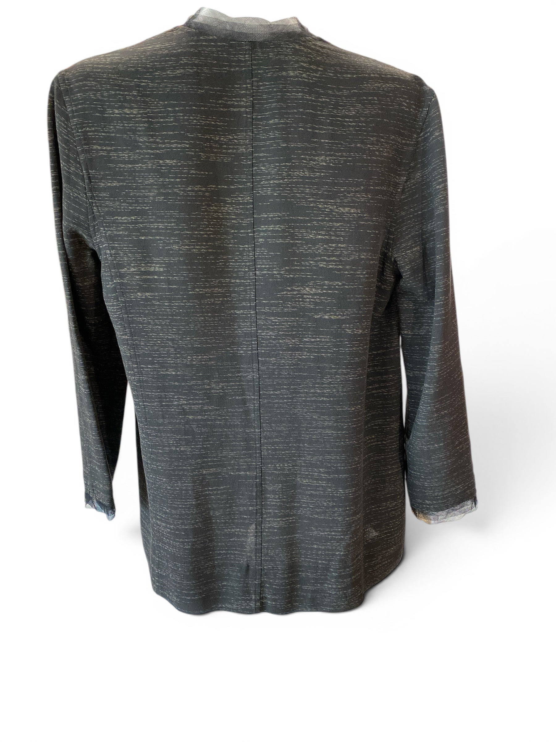 Chanel Grey and Black Metallic Trim Open Front Blazer - Size 40