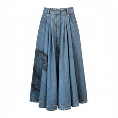 Christian Dior Denim Maxi Skirt with Tiger Embroidery – Size IT 40 | Statement Runway Piece