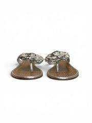 Chanel Camellia Flower Thong Sandals Metallic Silver – Size 40 (Full Set)