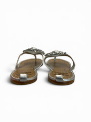 Chanel Camellia Flower Thong Sandals Metallic Silver – Size 40 (Full Set)