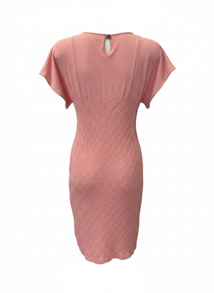 Chanel Pink Knit Dress with Diamond Texture – Size 40