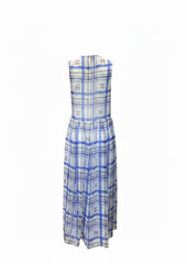 Chanel 23P Silk Maxi Dress Blue White Plaid CC Logo – Size 36