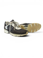 Chanel Grey Monochrome Canvas Suede CC Logo Lace-Up Trainers - Size 40