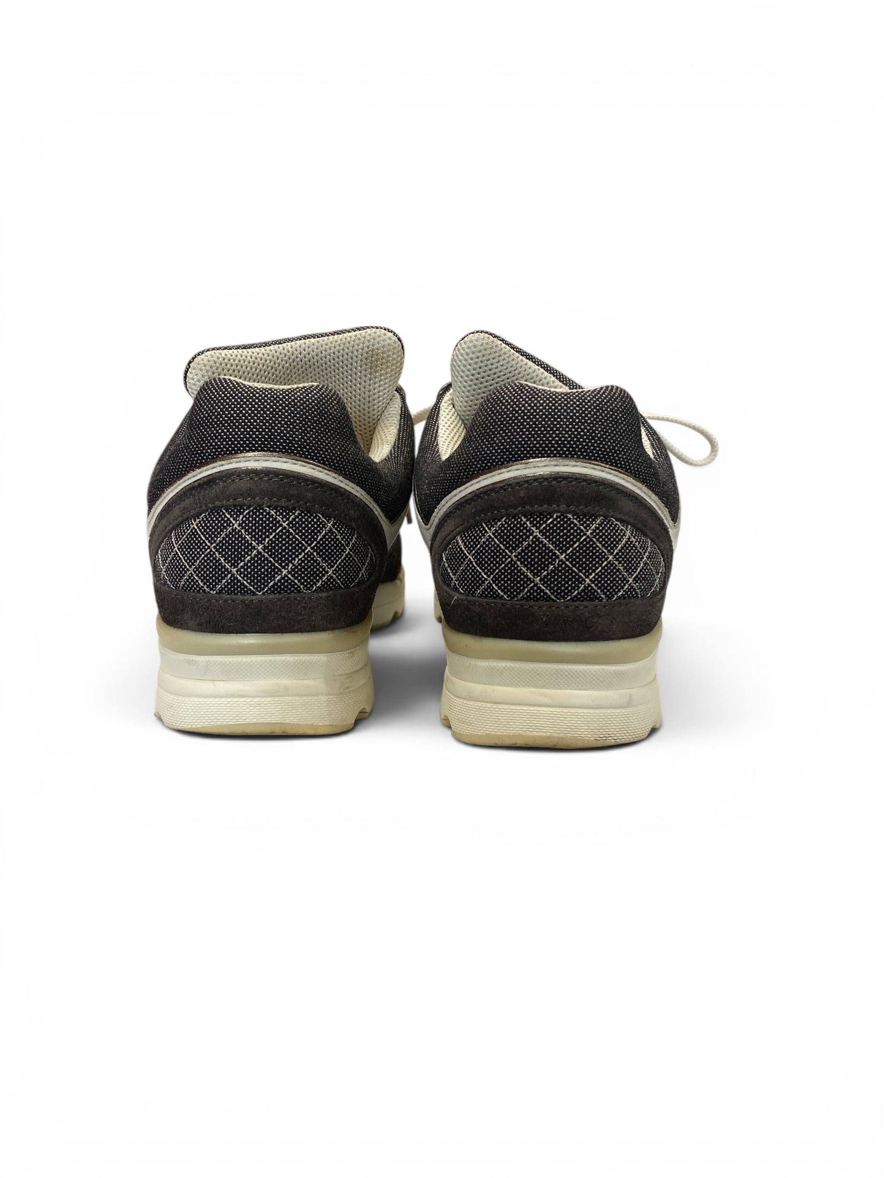 Chanel Grey Monochrome Canvas Suede CC Logo Lace-Up Trainers - Size 40