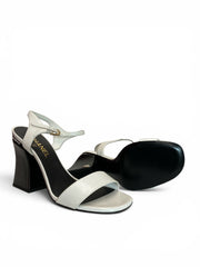 Chanel White Leather Sandals with Pearl Heel – Size 40.5 (With Box)
