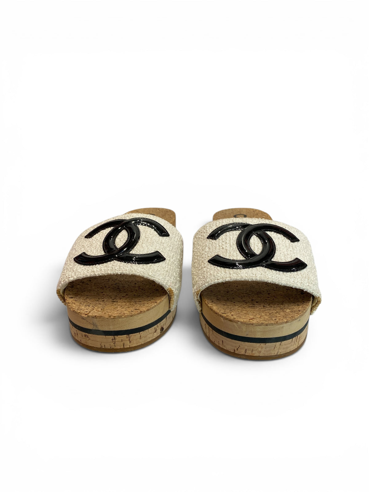Chanel White Tweed & Cork Platform Mules – Size 40 (With Box)