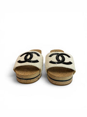 Chanel White Tweed & Cork Platform Mules – Size 40 (With Box)