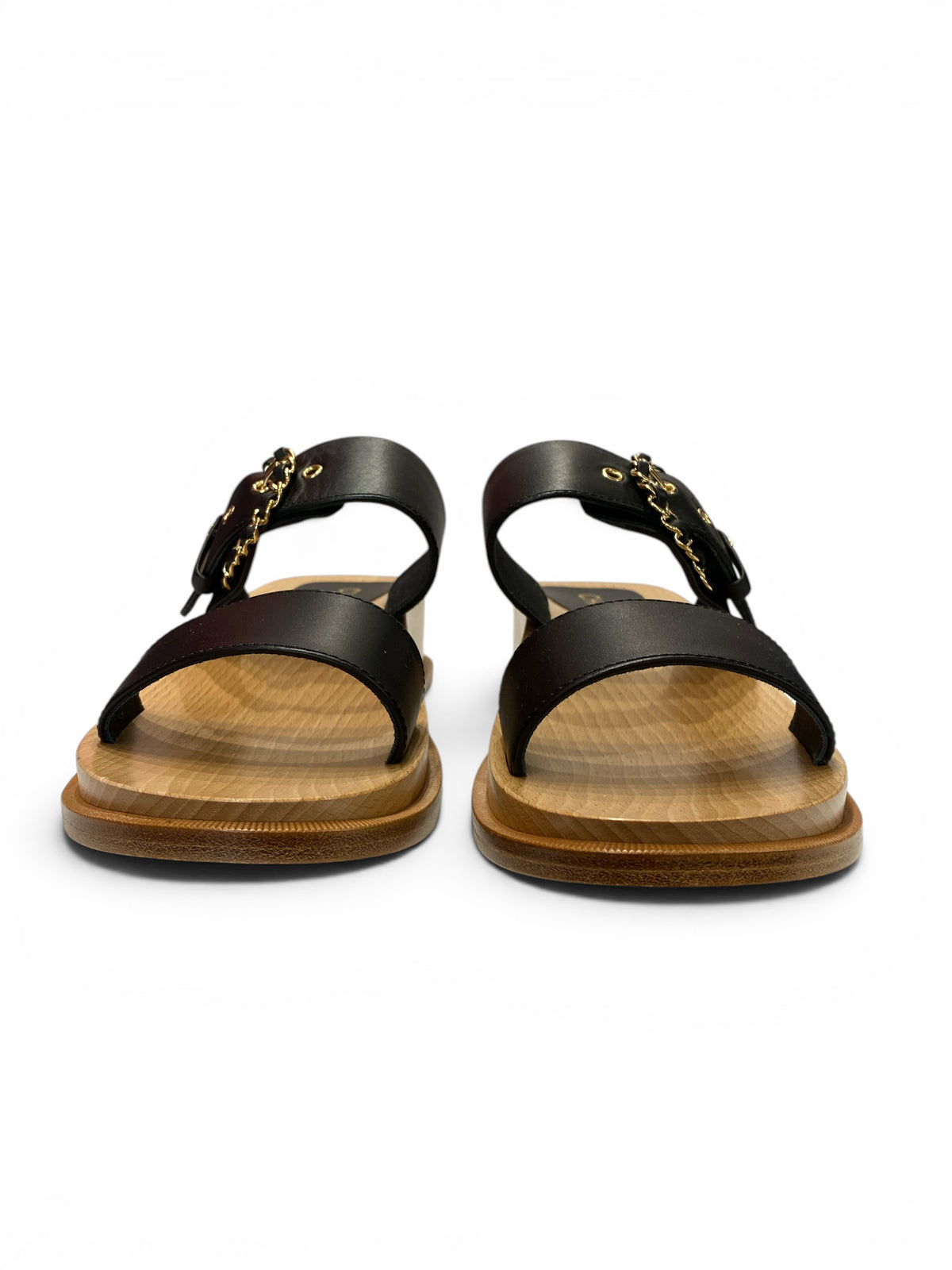Chanel Black Leather Wood Platform Sandals - Size 39 - Brand New