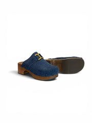 Chloé Marcie Denim Clogs with Gold-Tone Hardware – Size 38