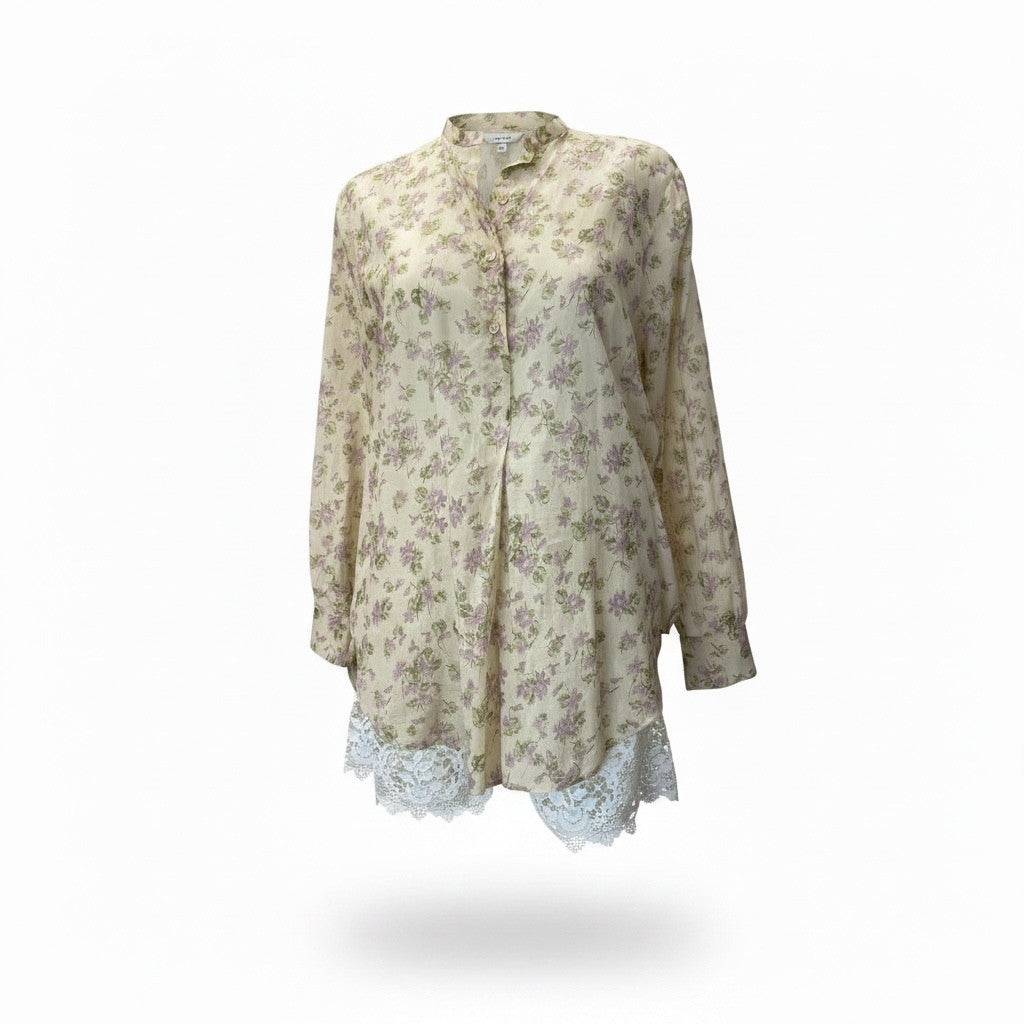 Christian Dior Floral Silk Shirt Violet Print – Size IT 40 | Effortless Parisian Chic