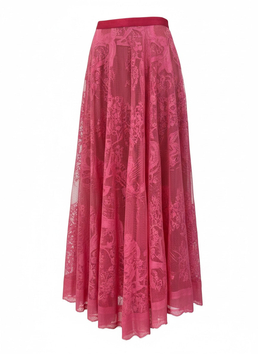 Christian Dior Riviera Pink Lace Flared Midi Skirt – Size IT 40 | Romantic Couture-Inspired Elegance