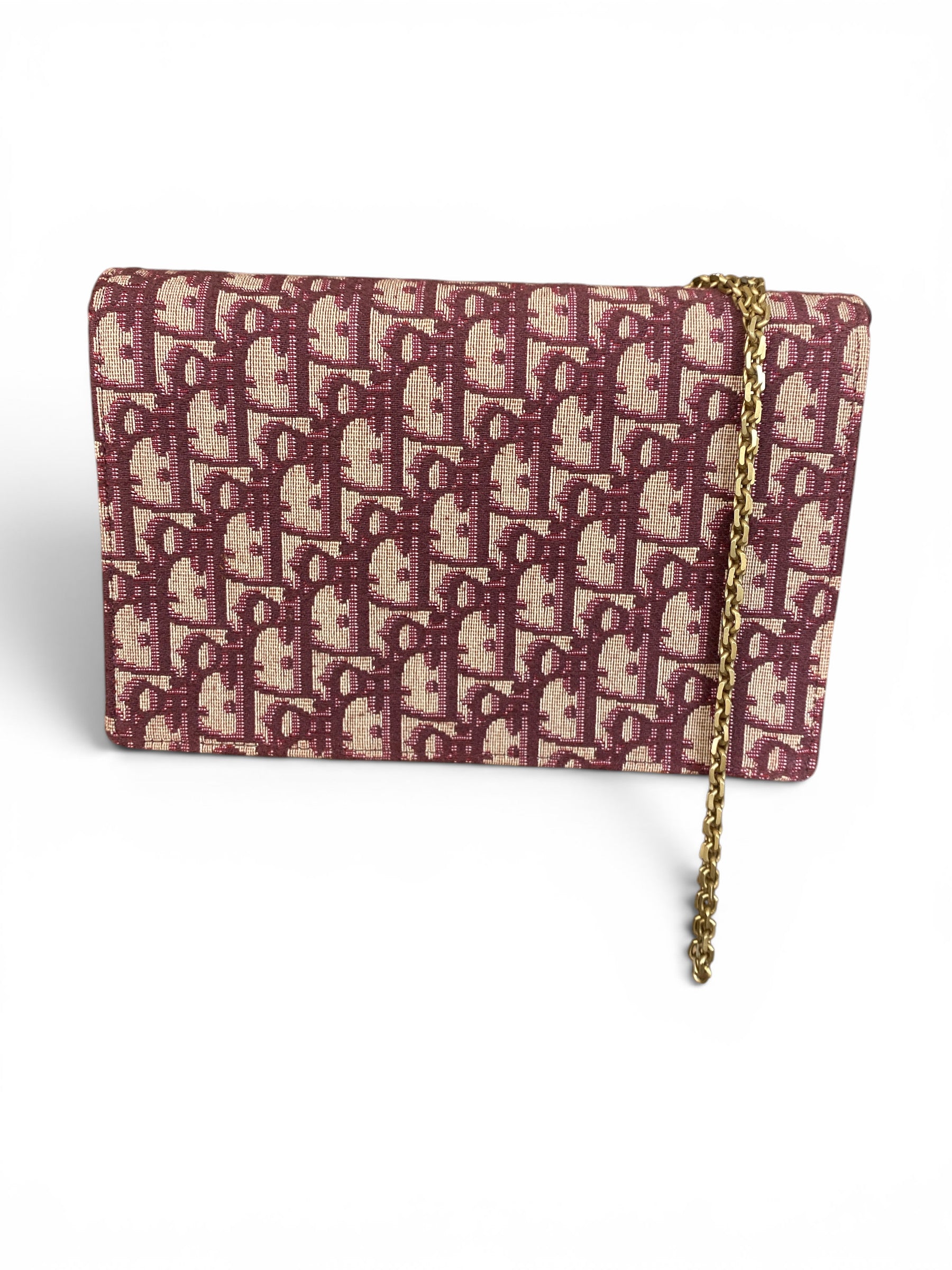 Christian Dior Oblique Saddle Chain Bag Burgundy Jacquard