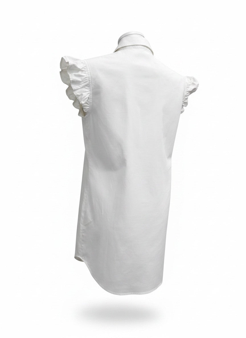 Dsquared2 White Cotton Poplin Ruffle Sleeve Shirt “I ❤️ D2” Embroidered – Size 40 | Statement Designer Summer Top