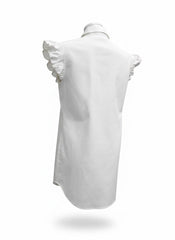 Dsquared2 White Cotton Poplin Ruffle Sleeve Shirt “I ❤️ D2” Embroidered – Size 40 | Statement Designer Summer Top