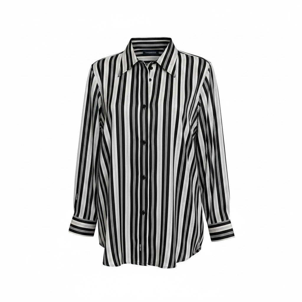 Camisa de seda Fendi a rayas blancas y negras, talla 48