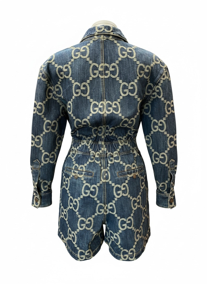 Gucci Jumbo GG Denim Playsuit Blue – Size 40