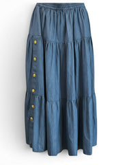 Gucci Denim Tiered Skirt with Gold Buttons – Size 38 | Luxury Casual Statement Skirt