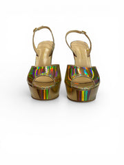 Jennifer Chamandi Leonardo 130 Holographic Gold Platform Sandals – Size 39