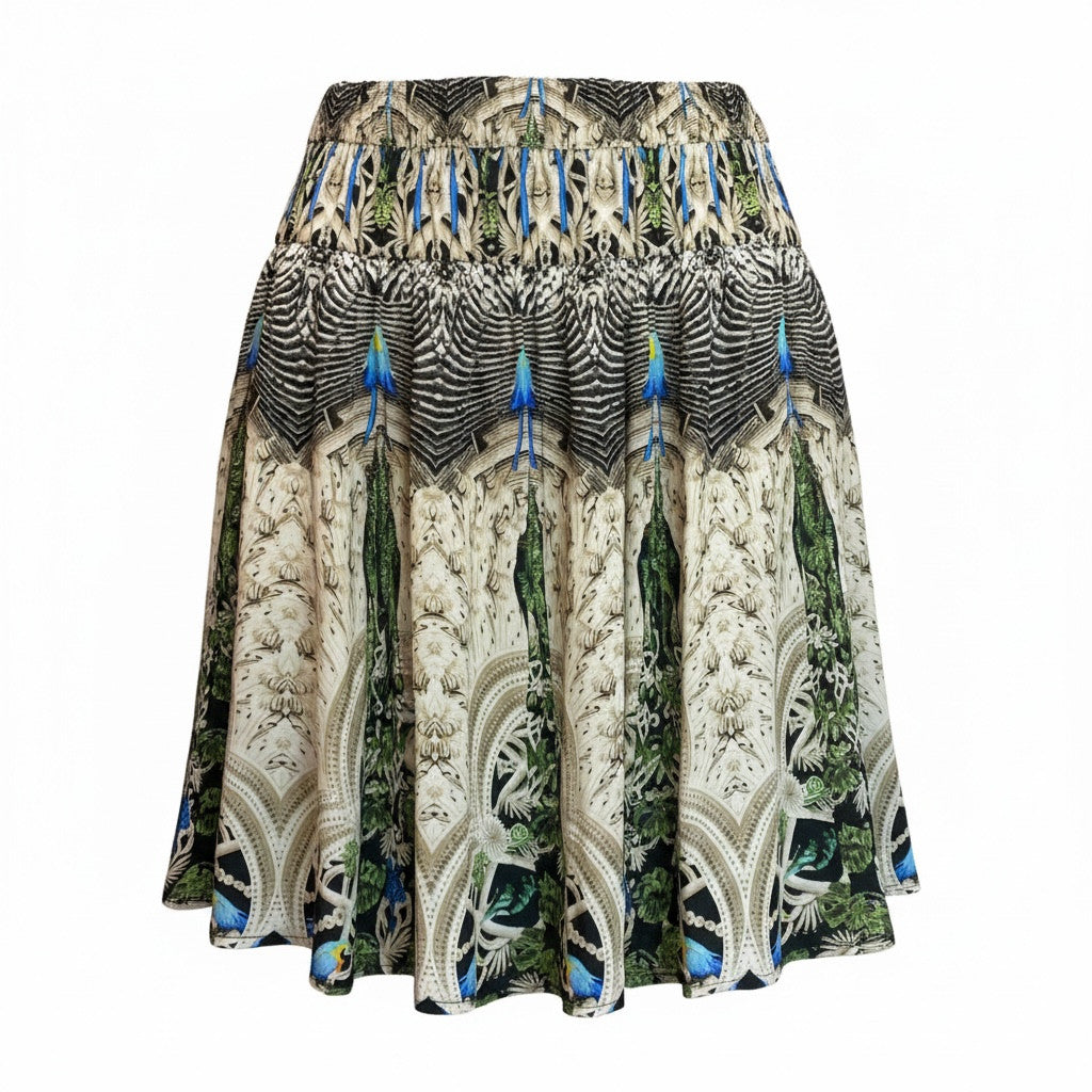 Kore Blue & Beige Printed Mini Skirt with Pleated Volume – Size S