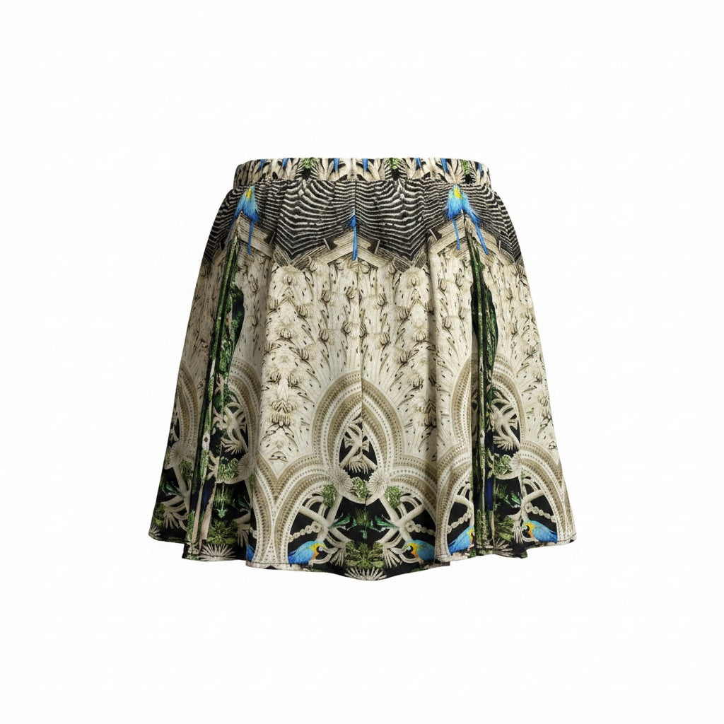 Kore Blue & Beige Printed Mini Skirt with Pleated Volume – Size S
