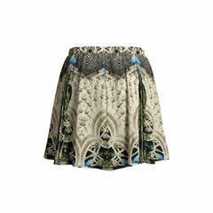 Kore Blue & Beige Printed Mini Skirt with Pleated Volume – Size S