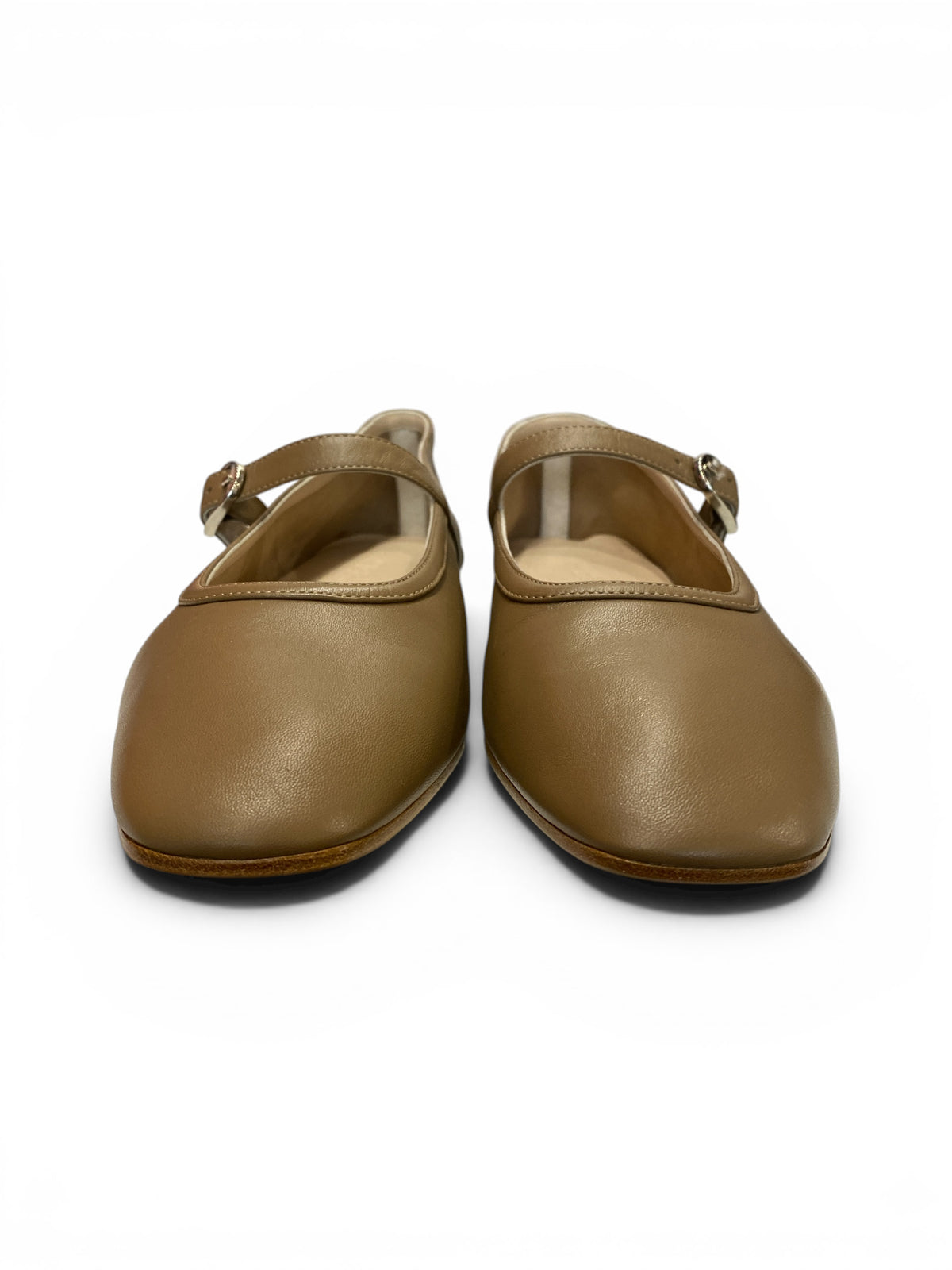 Le Monde Béryl Beige Leather Mary Jane Ballerina Flats - Size 41 - Brand New