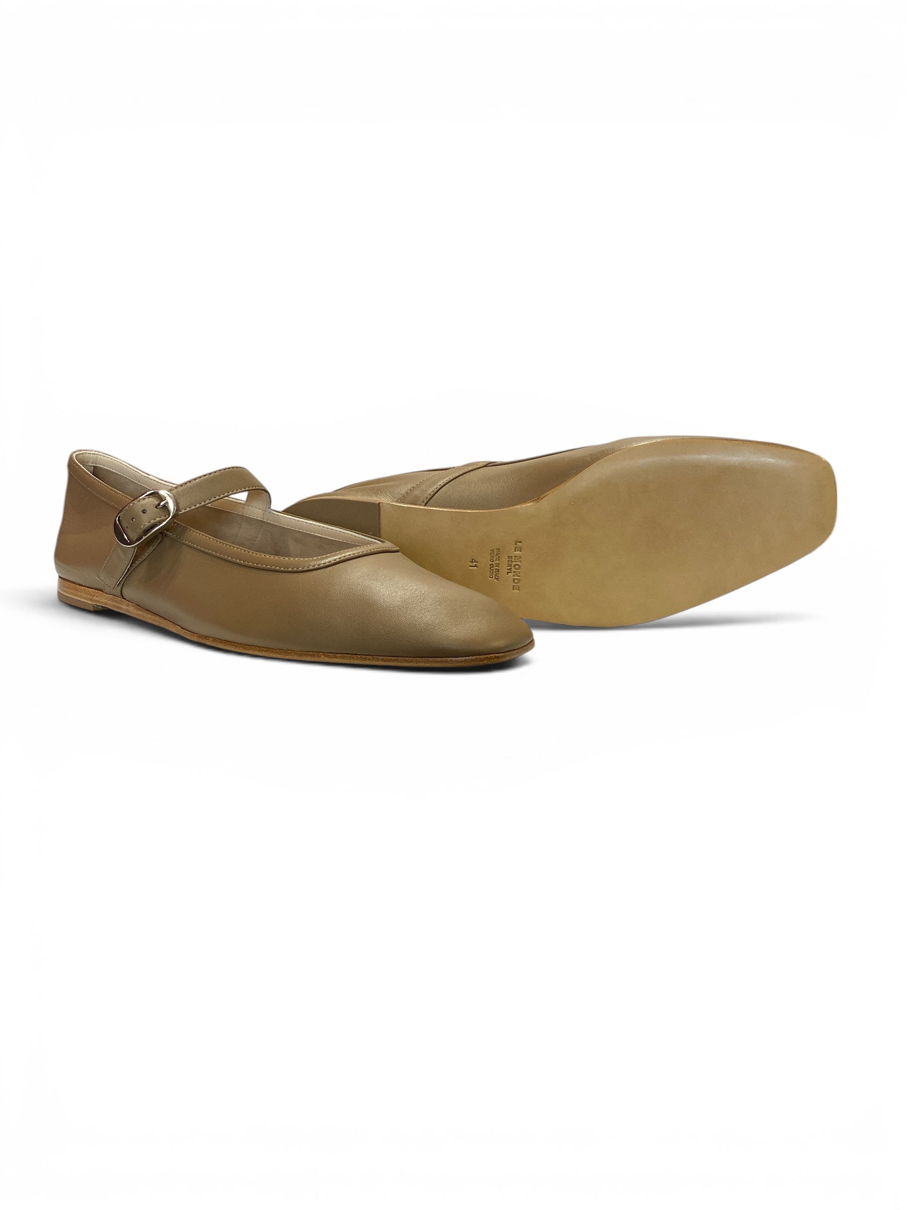 Le Monde Béryl Beige Leather Mary Jane Ballerina Flats - Size 41 - Brand New