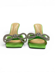 Mach & Mach Green Satin Crystal Double Bow Mules Size 39 New