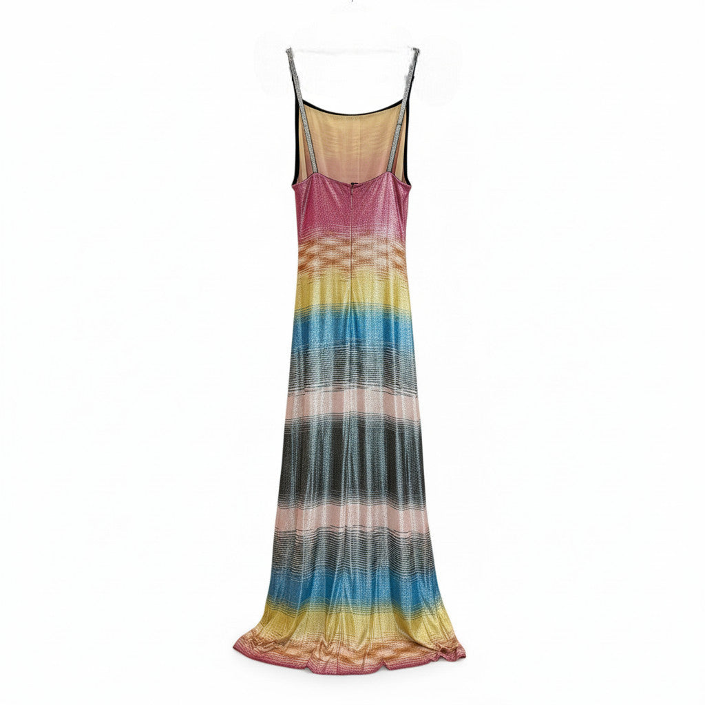 Missoni Πολύχρωμο Μάξι Φόρεμα από Λαμπερή Πλέξη με Μεταλλική Ρίγα - Μέγεθος 48