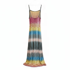 Missoni Πολύχρωμο Μάξι Φόρεμα από Λαμπερή Πλέξη με Μεταλλική Ρίγα - Μέγεθος 48